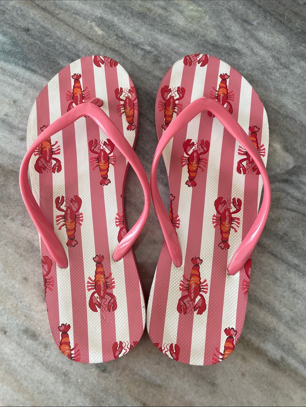 Vera Bradley Pink Striped Flip Flop Sandals with Lobster Print